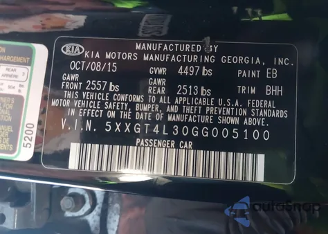 2016 Kia Optima Lx from USA, damaged, VIN 5XXGT4L30GG005100